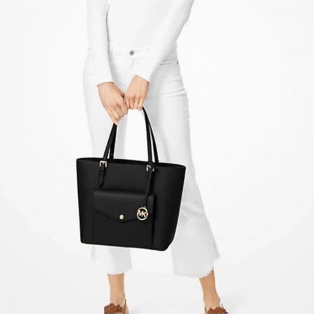Michael Kors Black Jet Set large leather pocket Tote Bag purse